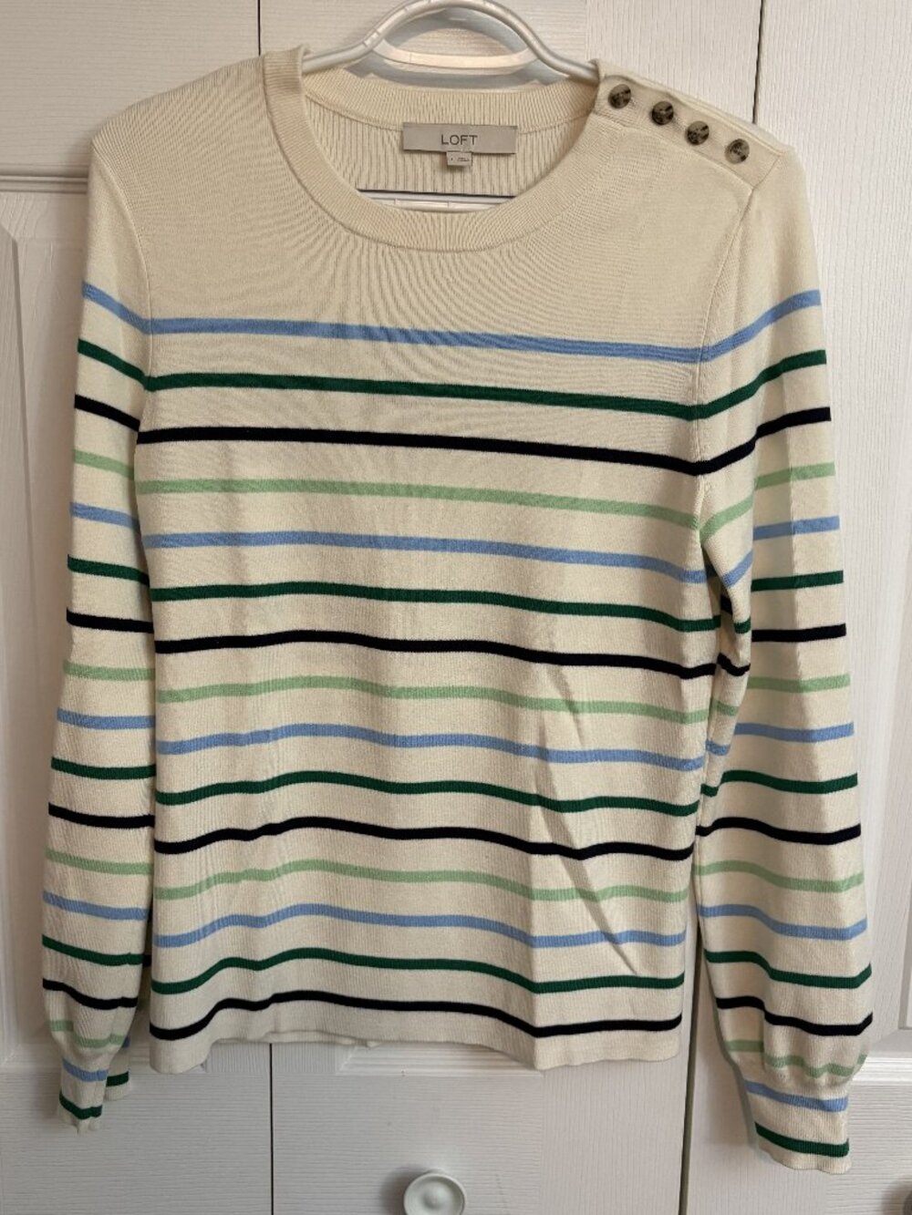 EUC Loft Striped Sweater with Shoulder Buttons